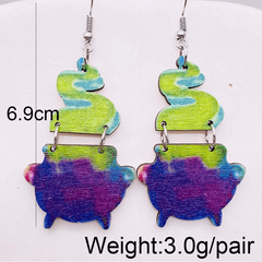 Halloween Wooden Red Wine Pumpkin BOO Castle Earrings