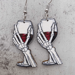 Halloween Wooden Red Wine Pumpkin BOO Castle Earrings
