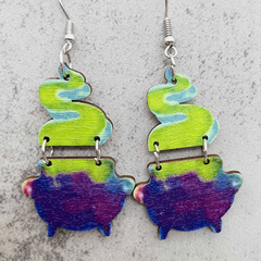 Halloween Wooden Red Wine Pumpkin BOO Castle Earrings