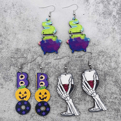 Halloween Wooden Red Wine Pumpkin BOO Castle Earrings