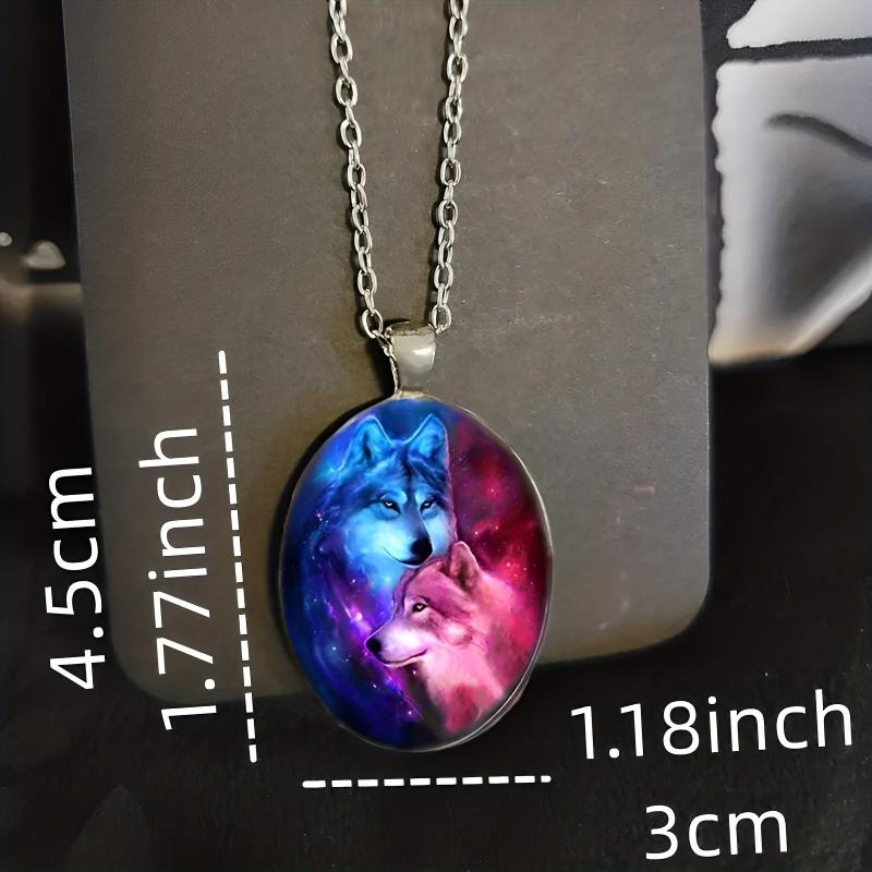 Punk Animal Painted Wolf Round Pendant Necklace Gift