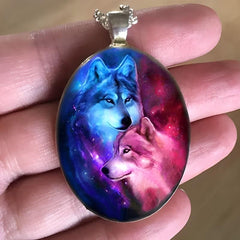 Punk Animal Painted Wolf Round Pendant Necklace Gift