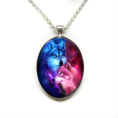 Punk Animal Painted Wolf Round Pendant Necklace Gift
