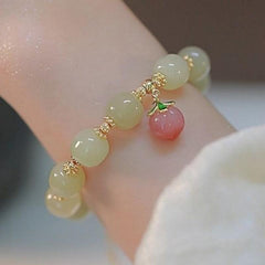 National Style Honey Peach Bracelet, Adjustable Elastic, Summer Gift