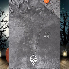 Steel Ghost Head Necklace & Earrings Set Halloween Party Jewelry