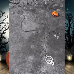 Steel Ghost Head Necklace & Earrings Set Halloween Party Jewelry