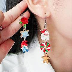 Funny Christmas Dangle Earrings Gingerbread Santa Claus Earrings For Women
