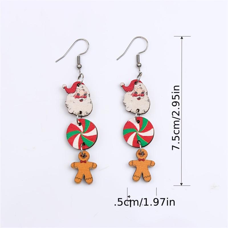Funny Christmas Dangle Earrings Gingerbread Santa Claus Earrings For Women