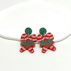 Christmas Earrings & Ear Studs Candy Cane Green Sweater