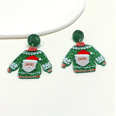Christmas Earrings & Ear Studs Candy Cane Green Sweater