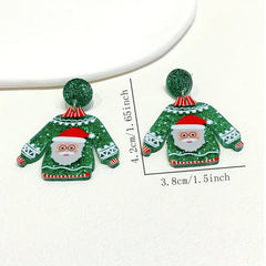 Christmas Earrings & Ear Studs Candy Cane Green Sweater