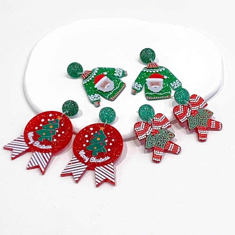 Christmas Earrings & Ear Studs Candy Cane Green Sweater