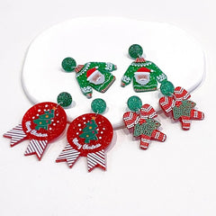 Christmas Earrings & Ear Studs Candy Cane Green Sweater