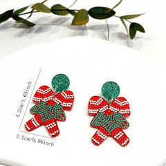Christmas Earrings & Ear Studs Candy Cane Green Sweater