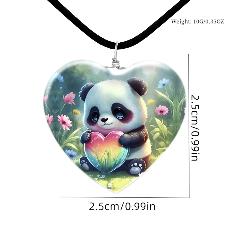 Girls Panda Heart Glass Necklace Earrings Set - Graduation Birthday Gift