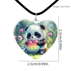 Girls Panda Heart Glass Necklace Earrings Set - Graduation Birthday Gift