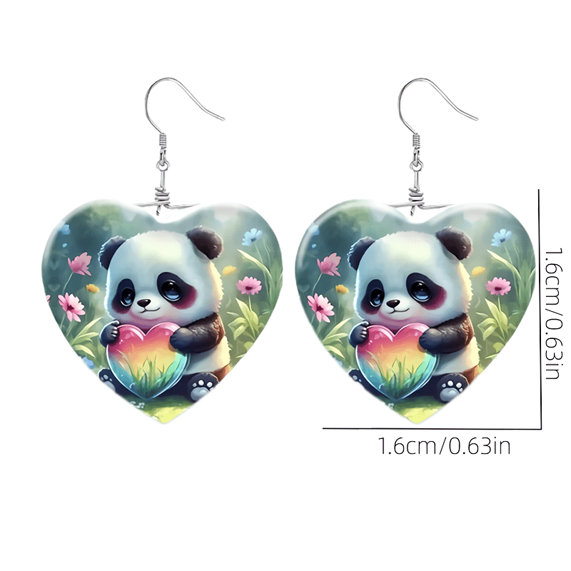 Girls Panda Heart Glass Necklace Earrings Set - Graduation Birthday Gift