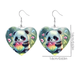 Girls Panda Heart Glass Necklace Earrings Set - Graduation Birthday Gift