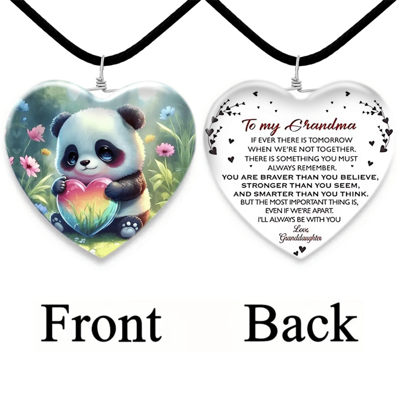 Girls Panda Heart Glass Necklace Earrings Set - Graduation Birthday Gift