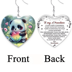 Girls Panda Heart Glass Necklace Earrings Set - Graduation Birthday Gift