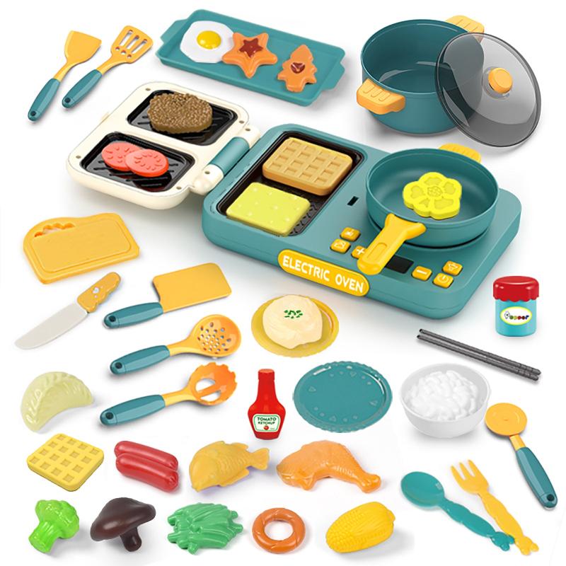 Kids Kitchen Toy Set with Cooktop Pretend Cooking Playset