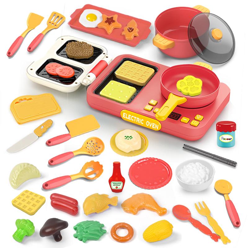 Kids Kitchen Toy Set with Cooktop Pretend Cooking Playset