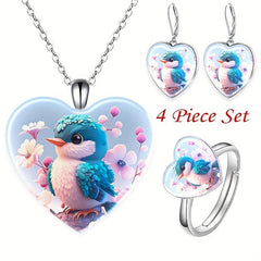 Heart Bird Crystal Pendant Jewelry Set for Men and Women