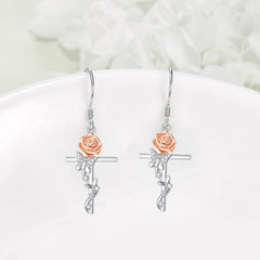 Light & Pink Rose Butterfly Cross Earrings For Women & Girls