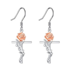 Light & Pink Rose Butterfly Cross Earrings For Women & Girls
