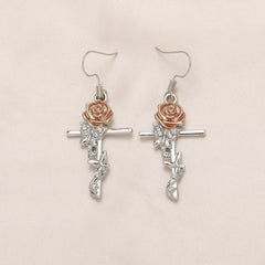 Light & Pink Rose Butterfly Cross Earrings For Women & Girls
