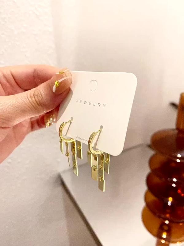 Metal Tassel Drop Earrings Rectangular Design