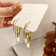 Metal Tassel Drop Earrings Rectangular Design