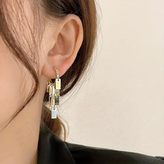 Metal Tassel Drop Earrings Rectangular Design