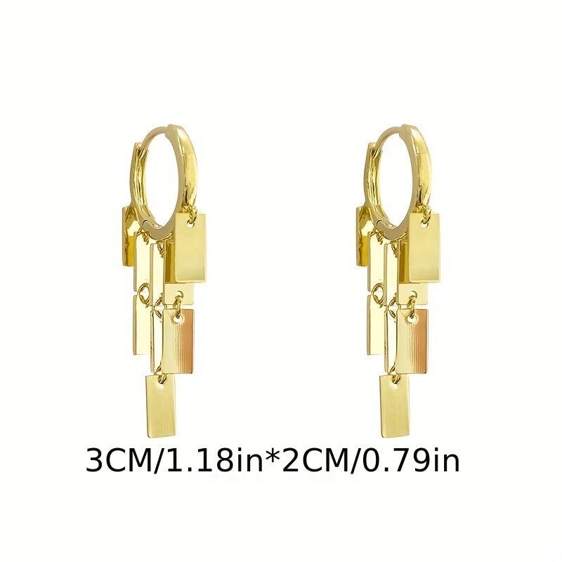 Metal Tassel Drop Earrings Rectangular Design