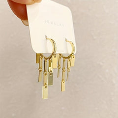 Metal Tassel Drop Earrings Rectangular Design