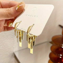 Metal Tassel Drop Earrings Rectangular Design