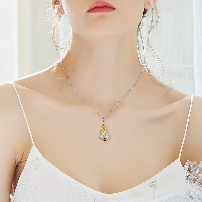 Bee Sunflower Rhombus Honeycomb Pendant Necklace For Women