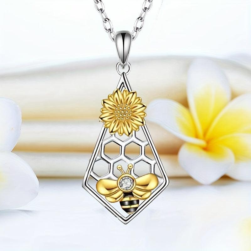 Bee Sunflower Rhombus Honeycomb Pendant Necklace For Women