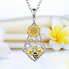 Bee Sunflower Rhombus Honeycomb Pendant Necklace For Women
