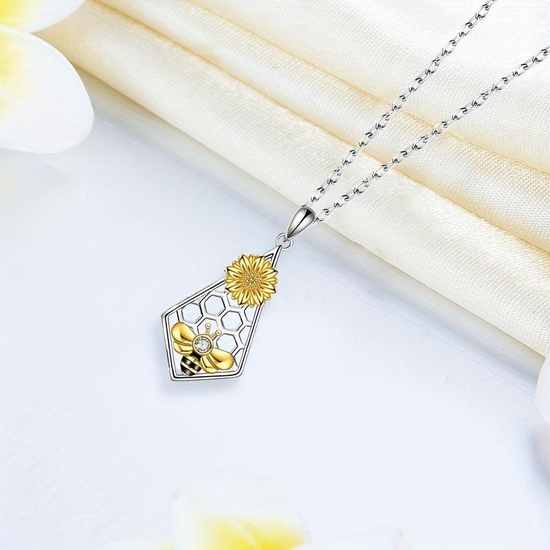 Bee Sunflower Rhombus Honeycomb Pendant Necklace For Women