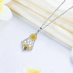 Bee Sunflower Rhombus Honeycomb Pendant Necklace For Women
