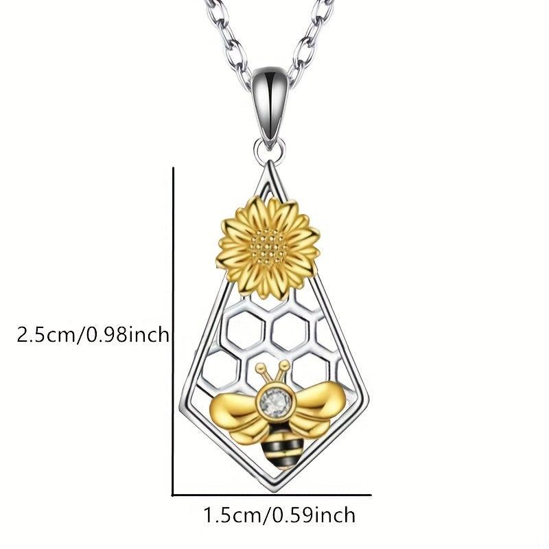 Bee Sunflower Rhombus Honeycomb Pendant Necklace For Women
