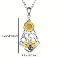 Bee Sunflower Rhombus Honeycomb Pendant Necklace For Women