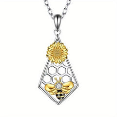 Bee Sunflower Rhombus Honeycomb Pendant Necklace For Women