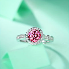 1ct Pink Moissanite Ring 925 Sterling Silver Wedding Band For Women