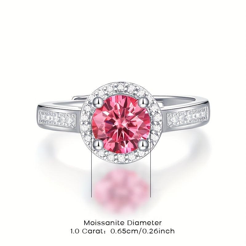 1ct Pink Moissanite Ring 925 Sterling Silver Wedding Band For Women