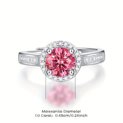 1ct Pink Moissanite Ring 925 Sterling Silver Wedding Band For Women