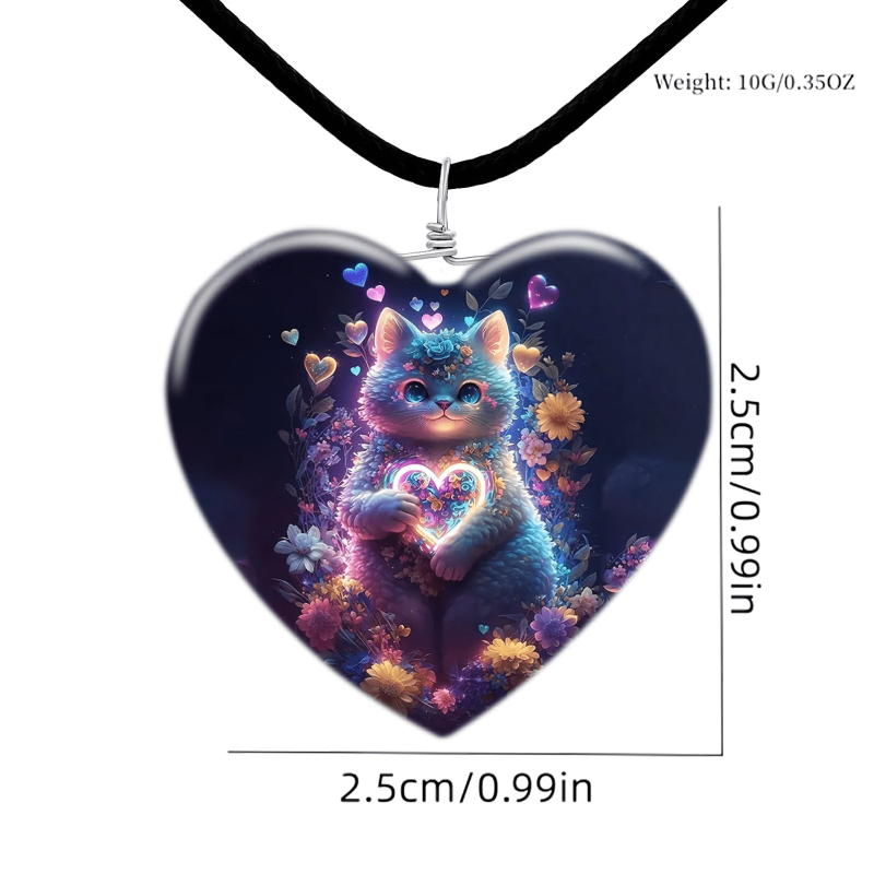Cat Pattern Glass Pendant Necklace Earring Set For Girl