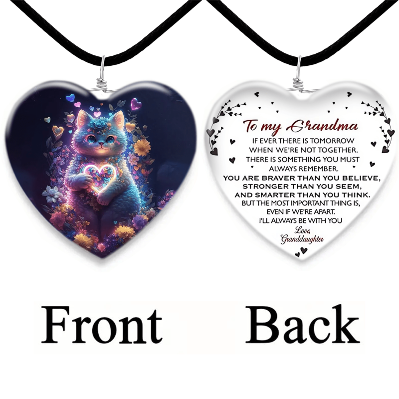 Cat Pattern Glass Pendant Necklace Earring Set For Girl