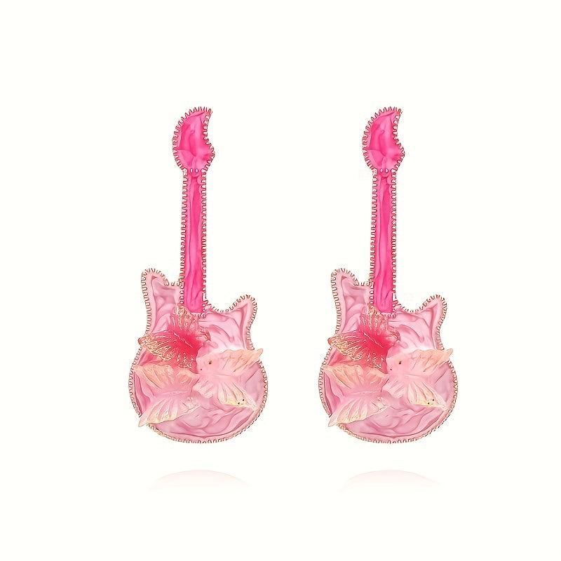 Pink Bohemian Butterfly Guitar Y2K Earrings
